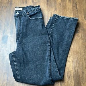 Black ankle straight leg jeans, high rise